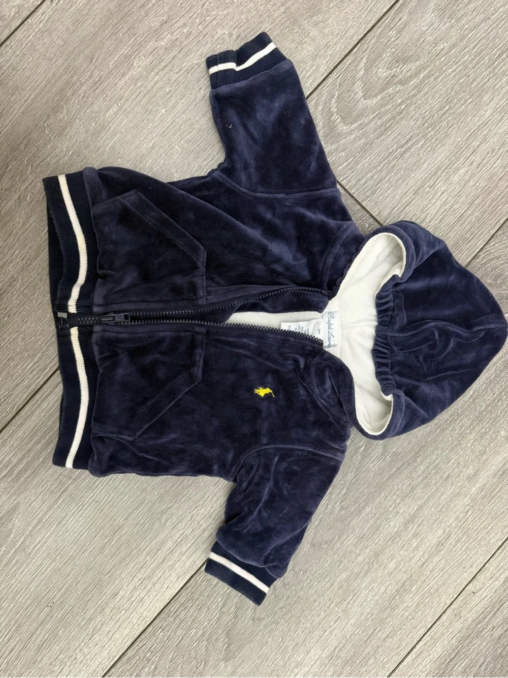 Ralph Lauren Navy Hooded Zip-Up Sweatshirt with Yellow Pony